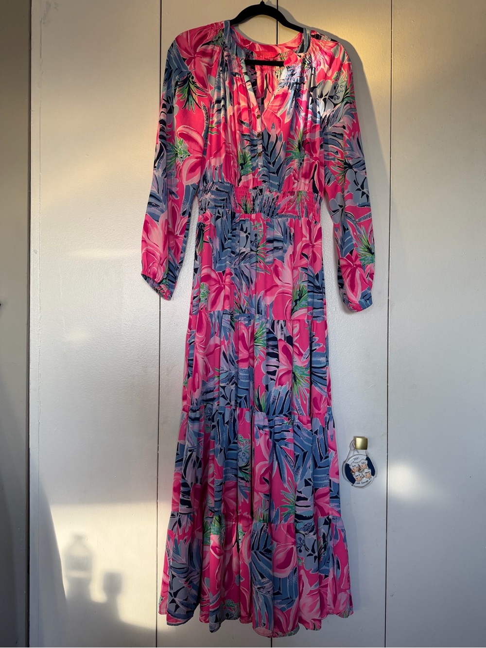 Lilly Pulitzer Pink & Blue Floral Long Sleeve Maxi Dress